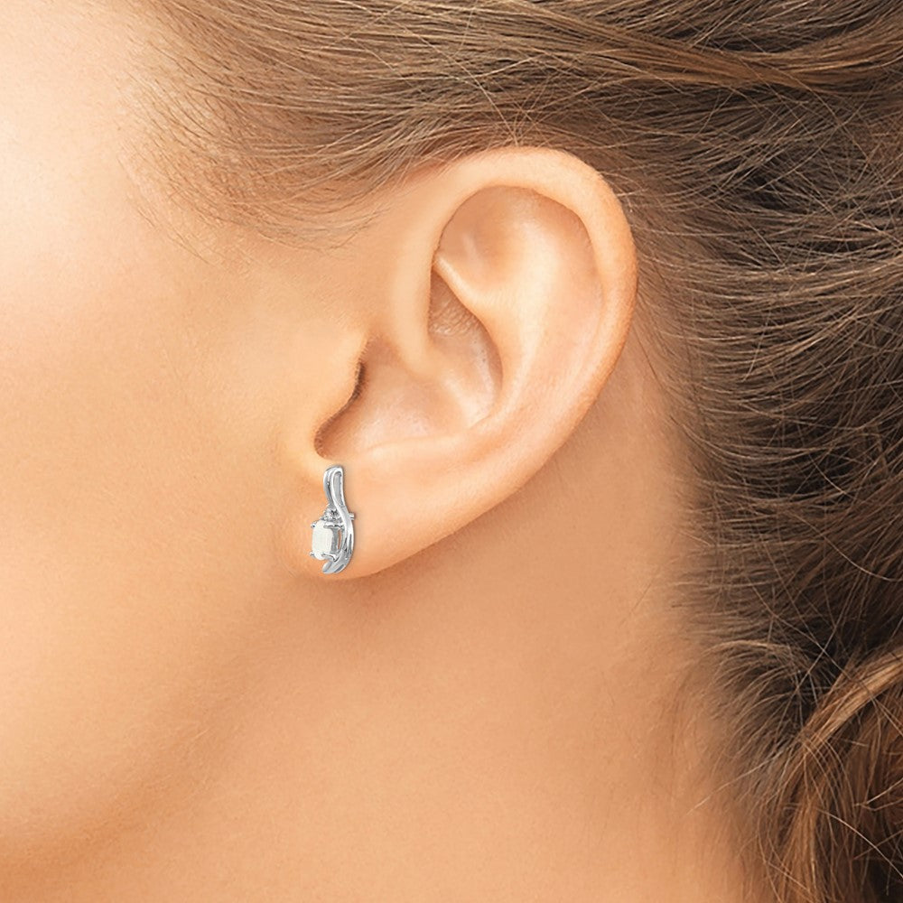 14k White Gold Opal and Diamond Post Earrings