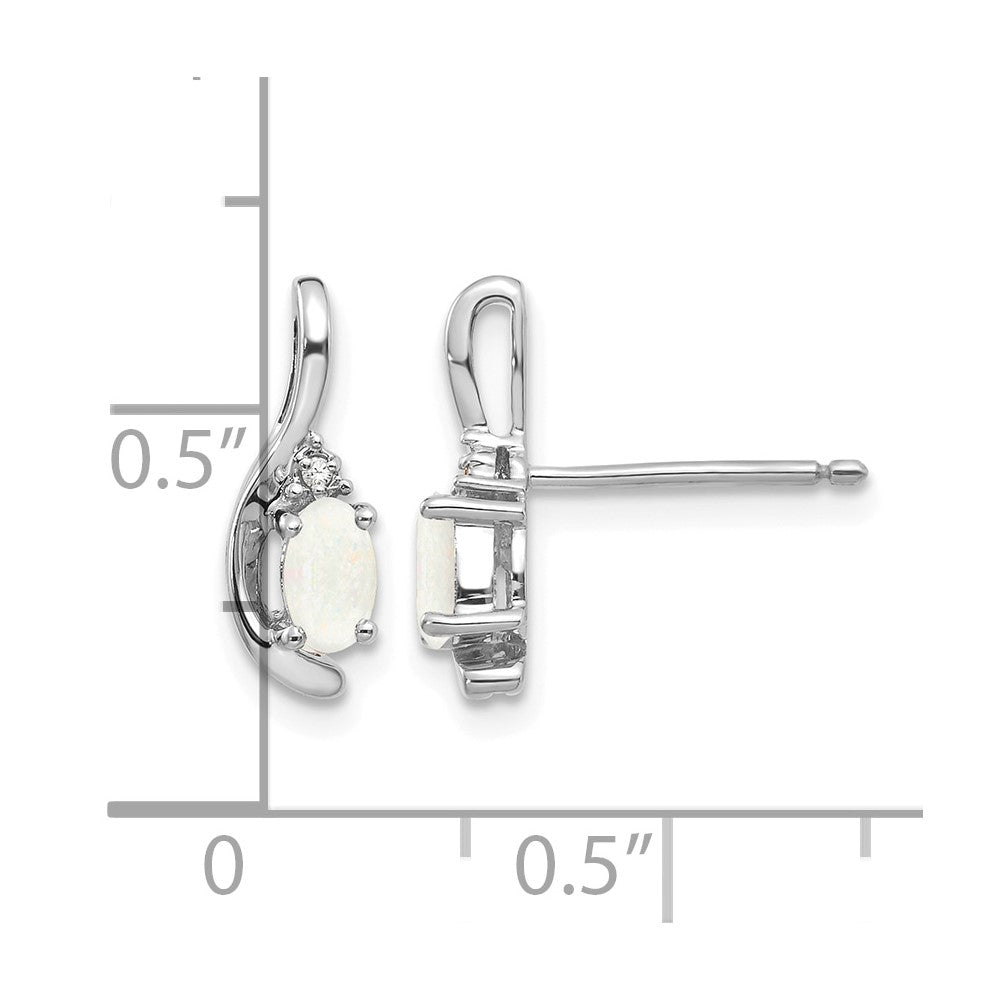 14k White Gold Opal and Diamond Post Earrings