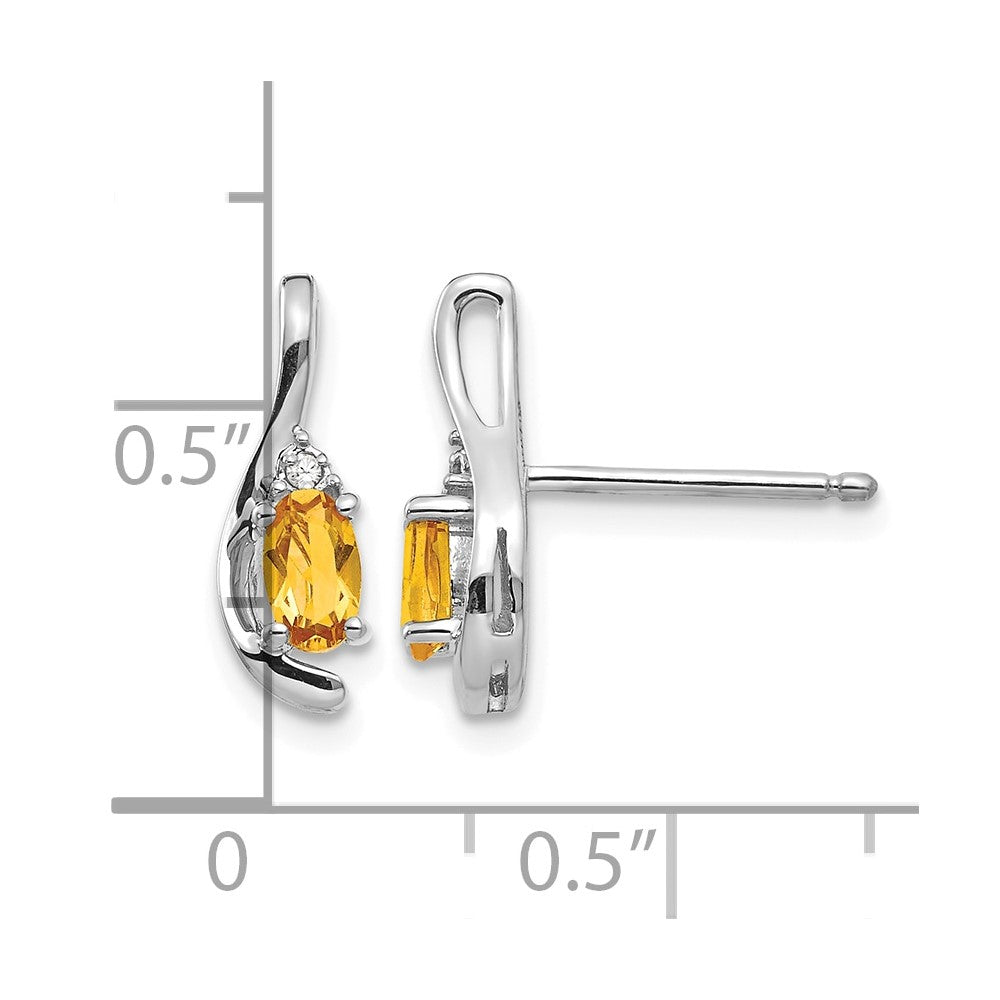 14k White Gold Citrine and Diamond Post Earrings