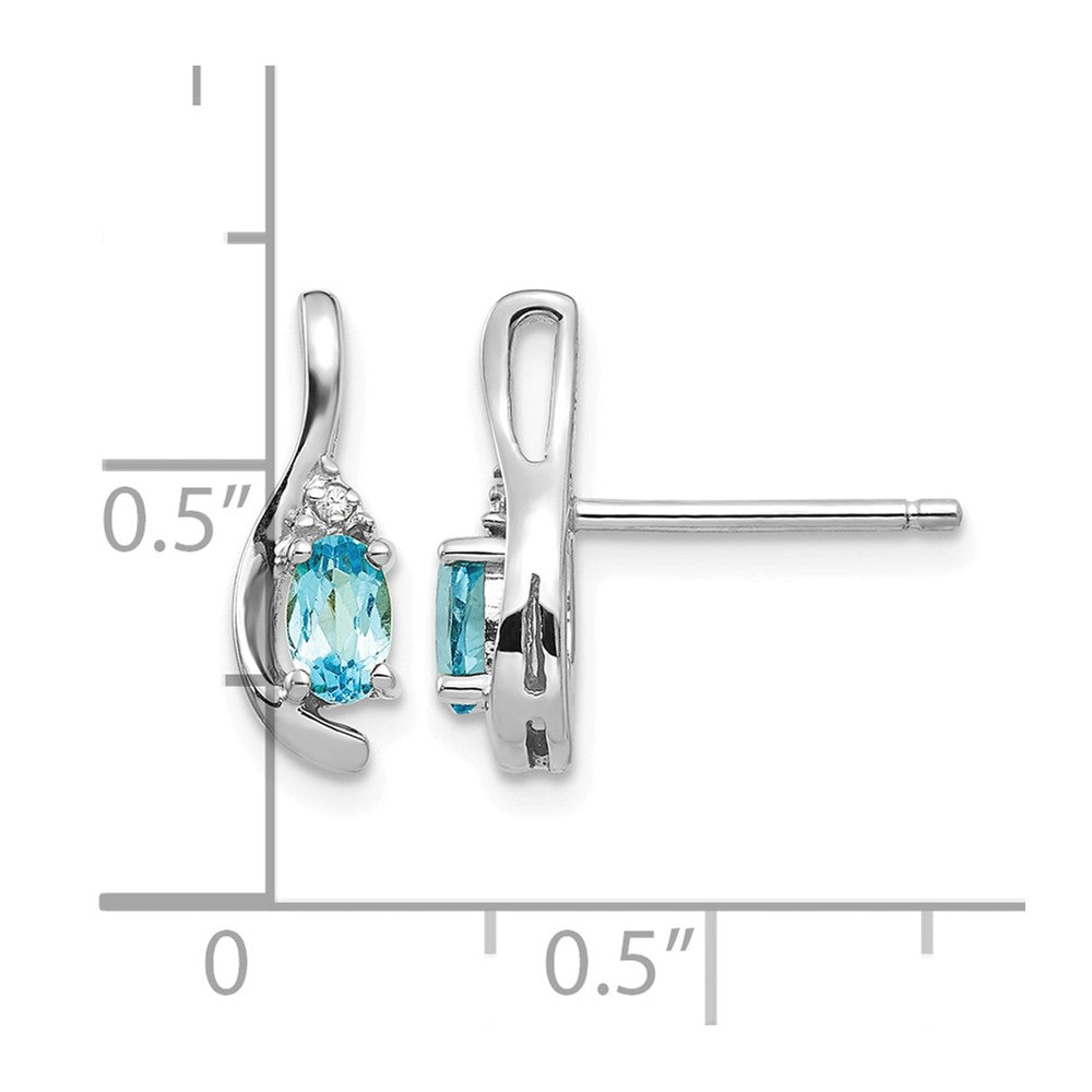 14k White Gold Blue Topaz and Diamond Post Earrings