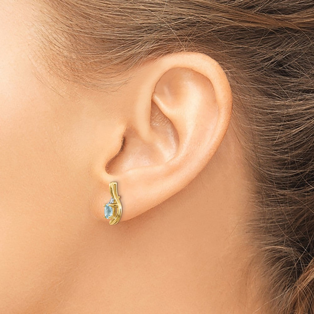 14k Aquamarine and Diamond Post Earrings
