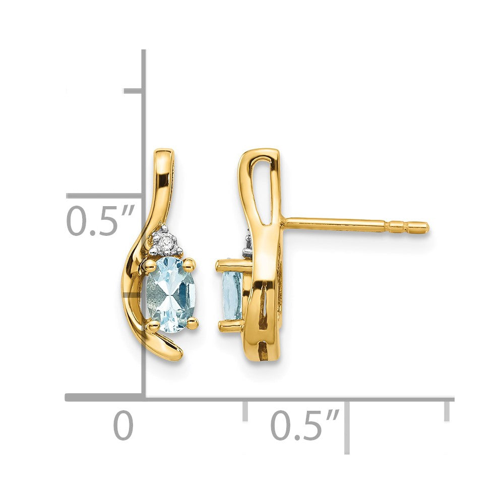 14k Aquamarine and Diamond Post Earrings