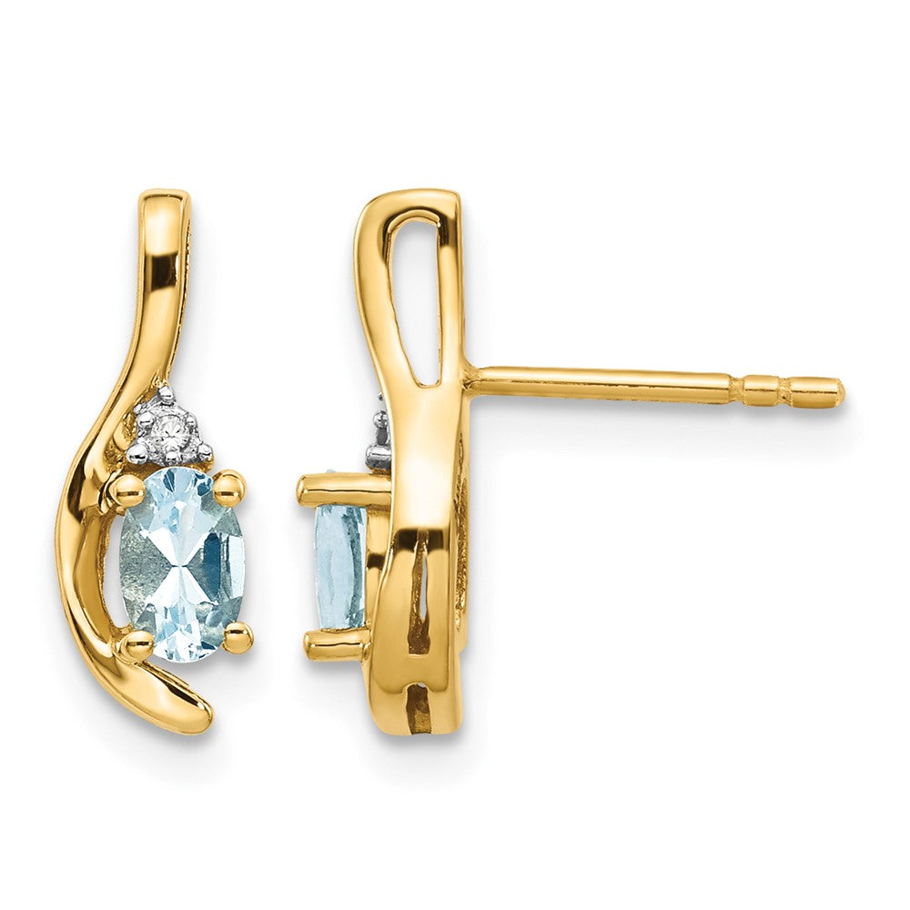 14k Aquamarine and Diamond Post Earrings