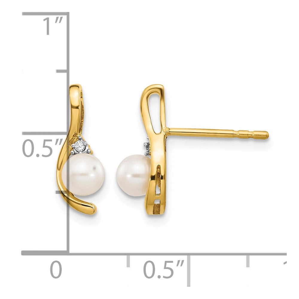 14k FW Cultured Pearl and Diamond Post Earrings