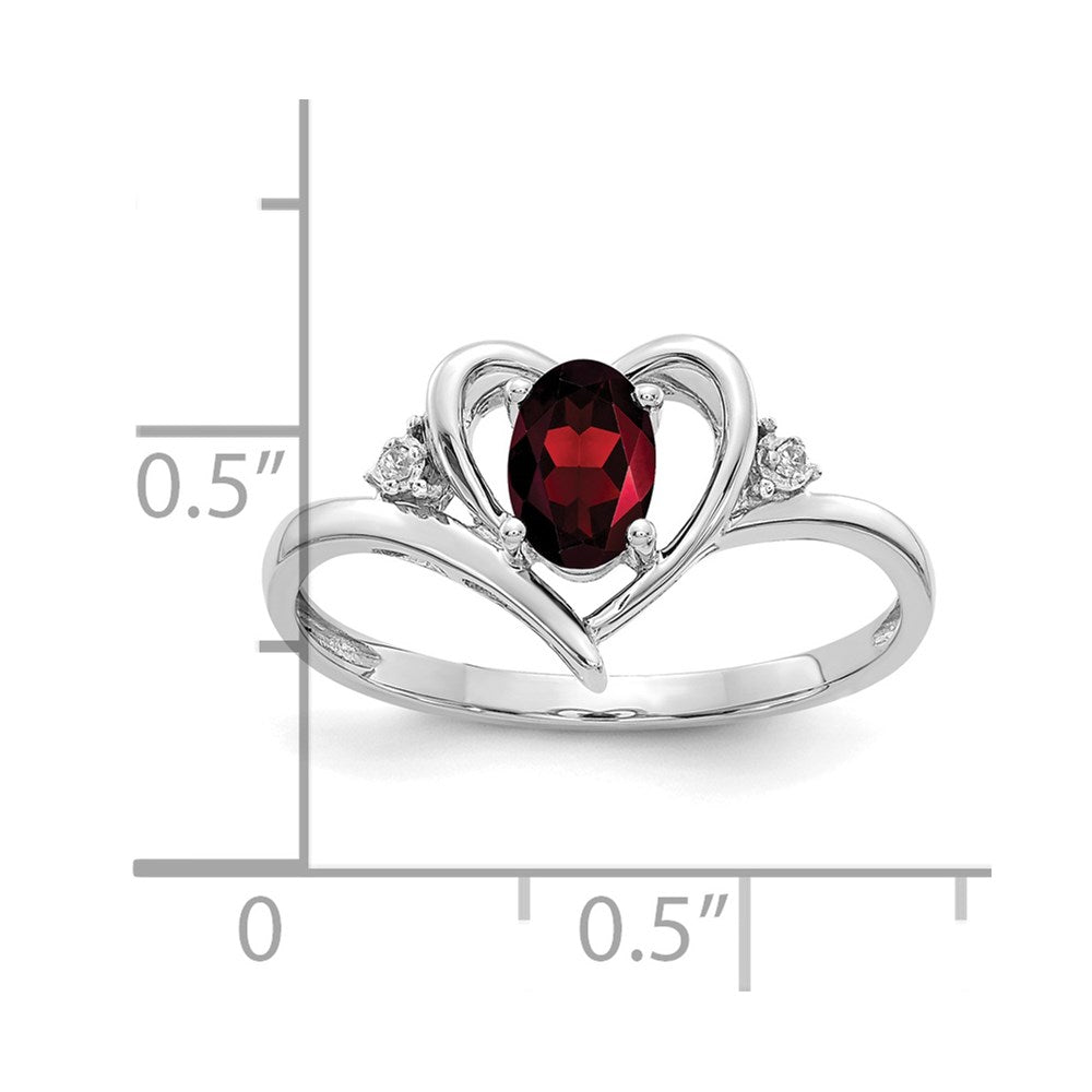 14k White Gold Garnet and Diamond Heart Ring