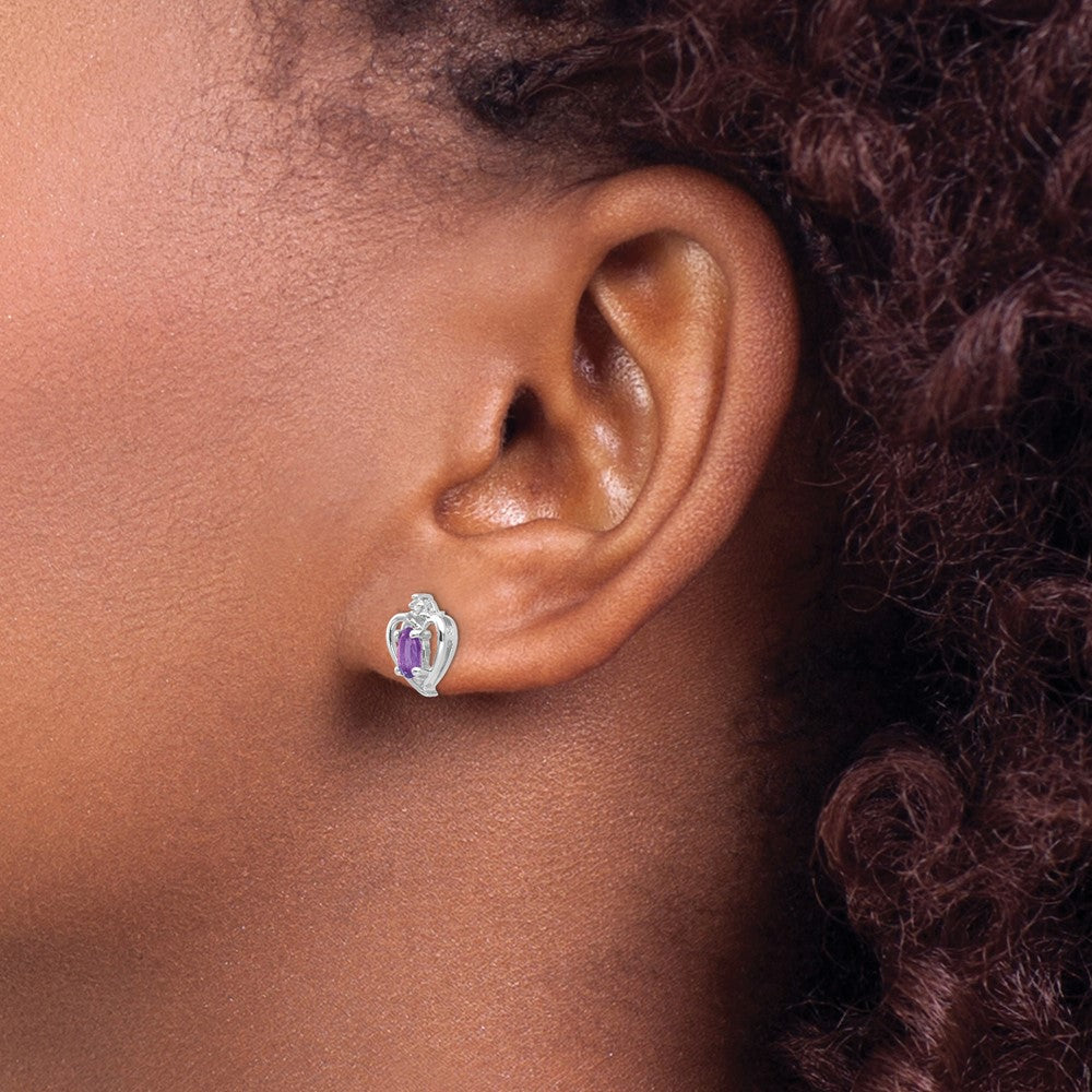 14k White Gold Amethyst and Diamond Heart Post Earrings