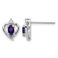 14k White Gold Amethyst and Diamond Heart Post Earrings