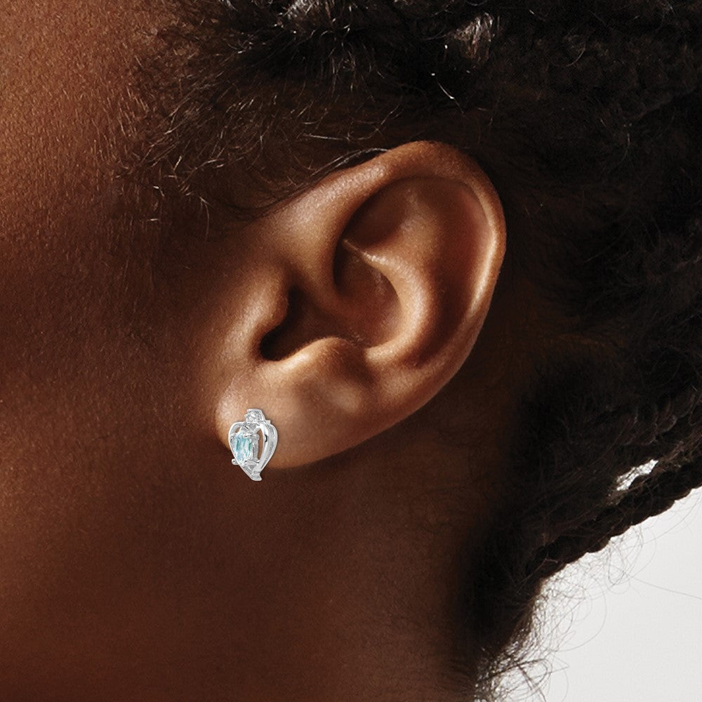 14k White Gold Aquamarine and Diamond Heart Post Earrings