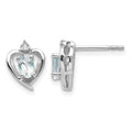14k White Gold Aquamarine and Diamond Heart Post Earrings