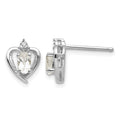14k White Gold White Topaz and Diamond Heart Post Earrings