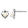 14k White Gold FWCultured Pearl and Diamond Heart Post Earrings