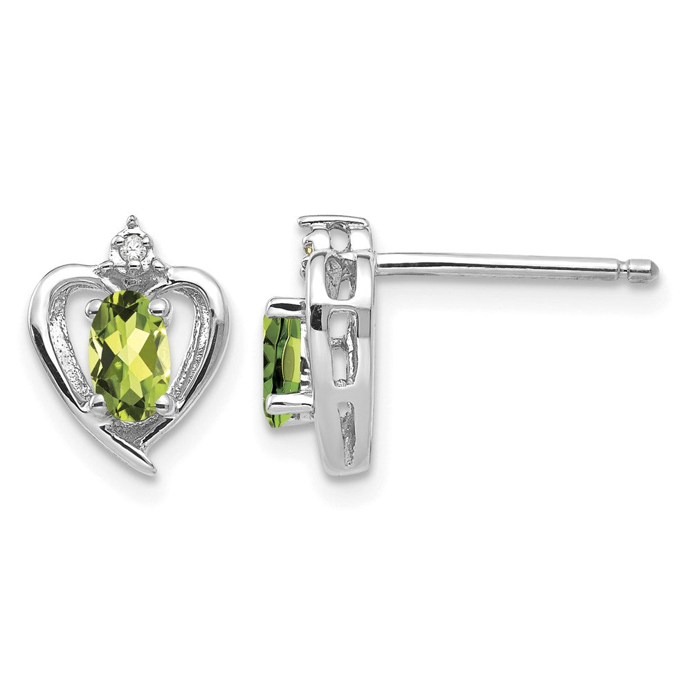 14k White Gold Peridot and Diamond Heart Post Earrings