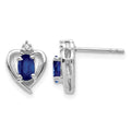 14k White Gold Sapphire and Diamond Heart Post Earrings