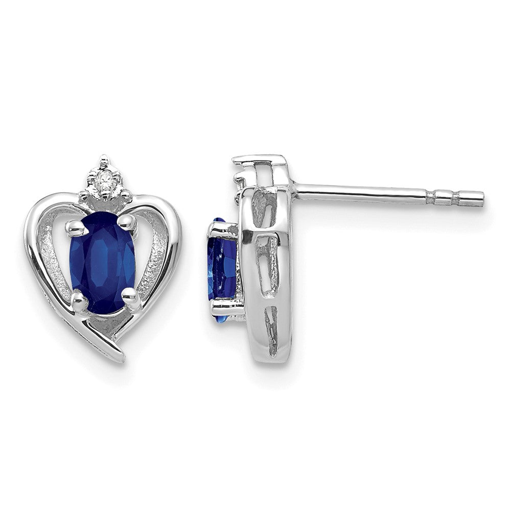 14k White Gold Sapphire and Diamond Heart Post Earrings