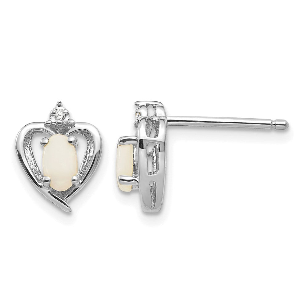 14k White Gold Opal and Diamond Heart Post Earrings