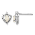 14k White Gold Opal and Diamond Heart Post Earrings