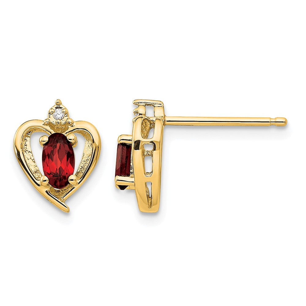 14k Garnet and Diamond Heart Earrings