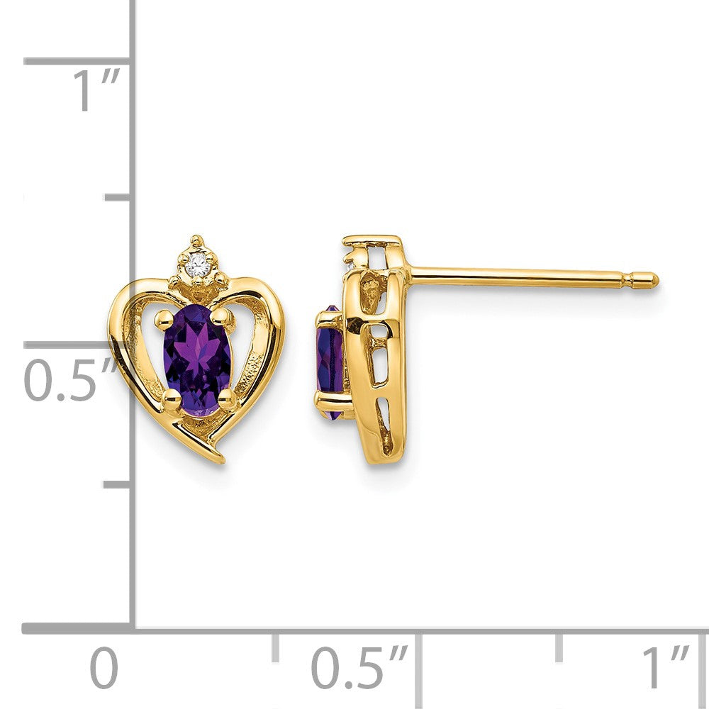 14k Amethyst and Diamond Heart Earrings