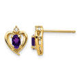 14k Amethyst and Diamond Heart Earrings