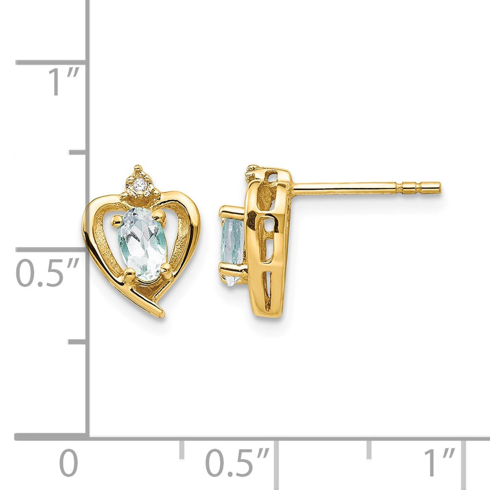 14k Aquamarine and Diamond Heart Earrings