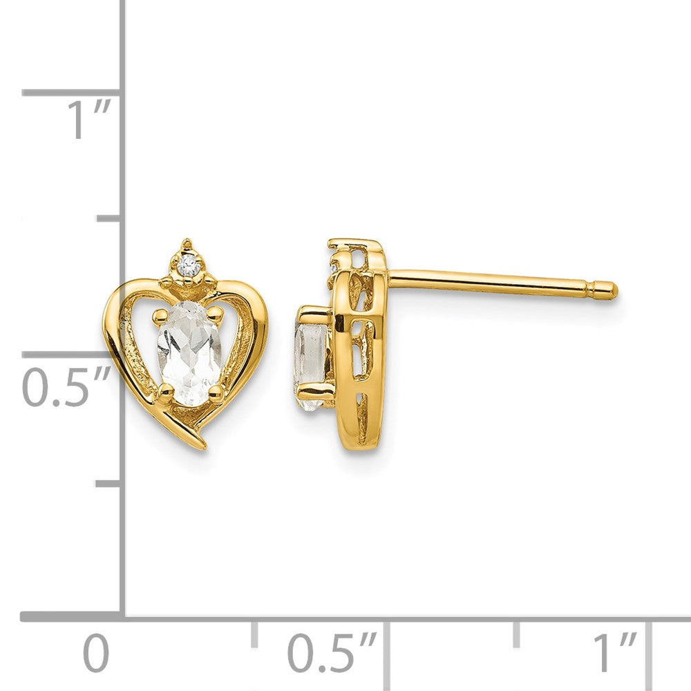 14k White Topaz and Diamond Heart Earrings