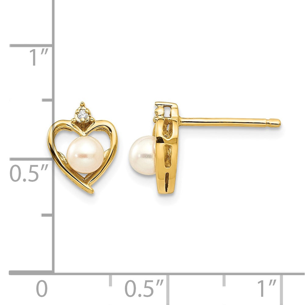 14k FW Cultured Pearl and Diamond Heart Earrings
