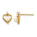 14k FW Cultured Pearl and Diamond Heart Earrings