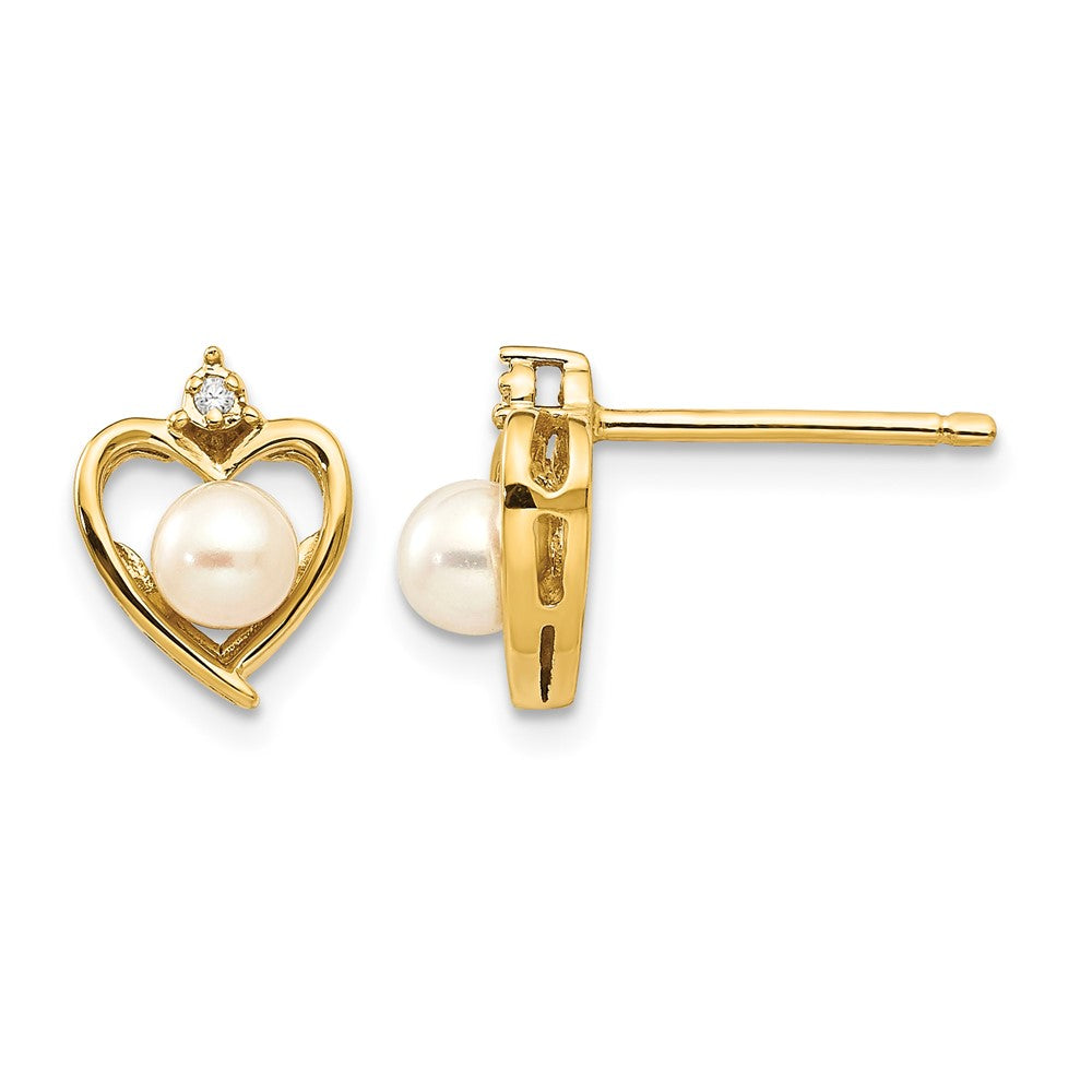 14k FW Cultured Pearl and Diamond Heart Earrings
