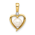 14k FW Cultured Pearl and Diamond Heart Pendant