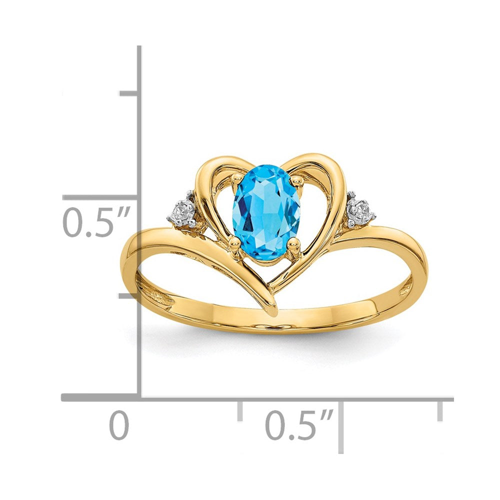14k Blue Topaz and Diamond Heart Ring