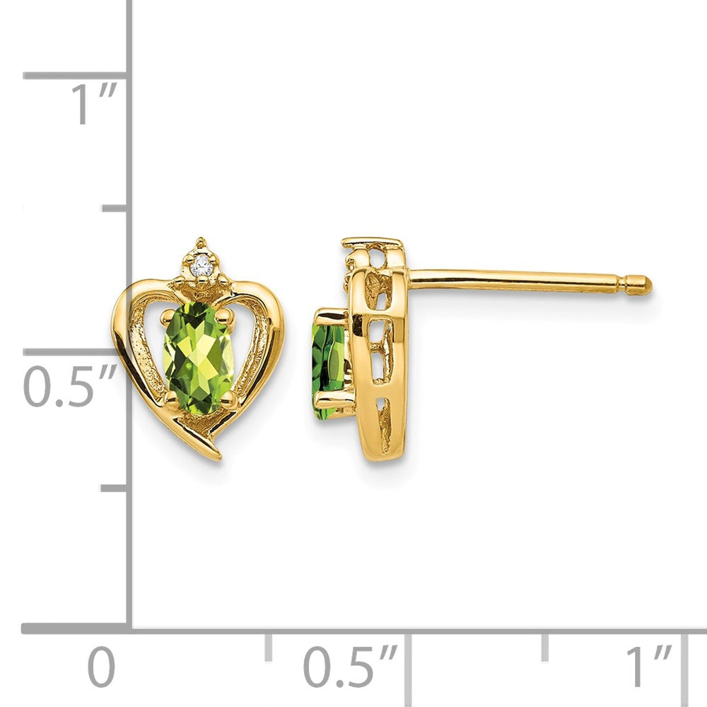 14k Peridot and Diamond Heart Earrings