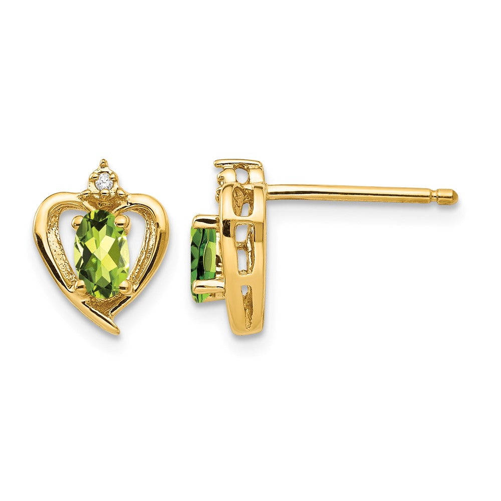 14k Peridot and Diamond Heart Earrings