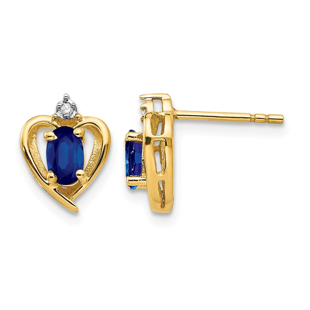14k Sapphire and Diamond Heart Earrings