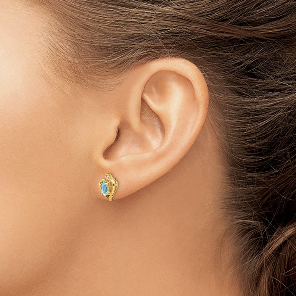 14k Blue Topaz and Diamond Heart Earrings