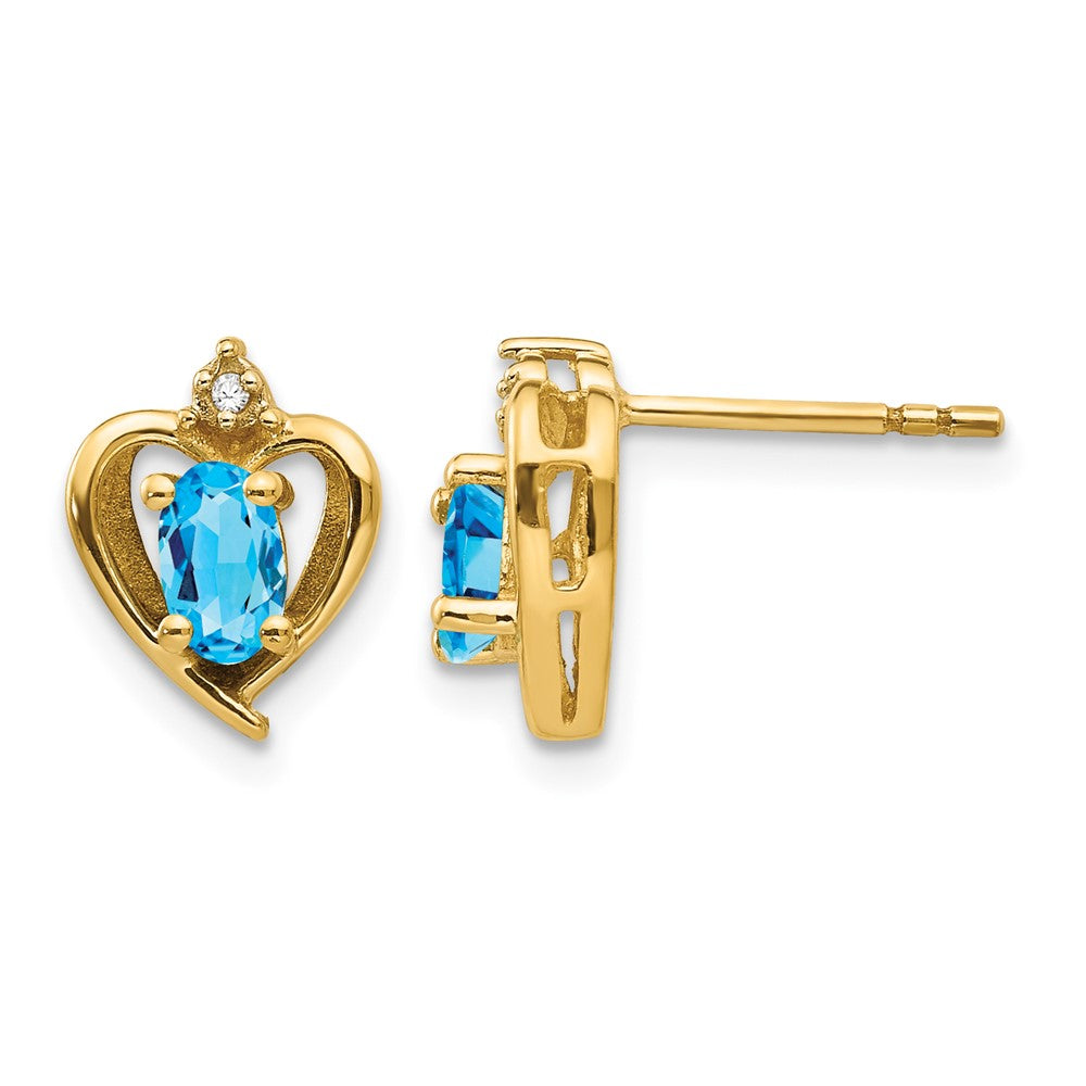 14k Blue Topaz and Diamond Heart Earrings