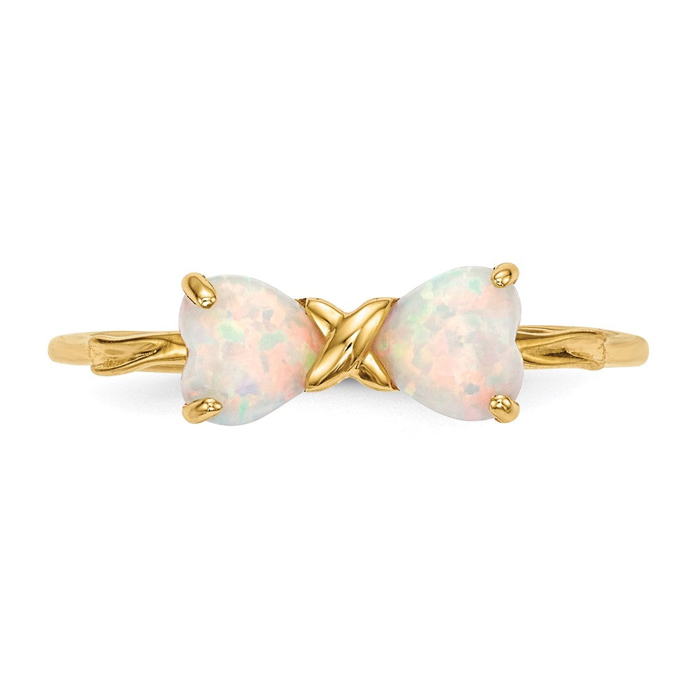 14k Gold Polished Created Opal Bow Ring