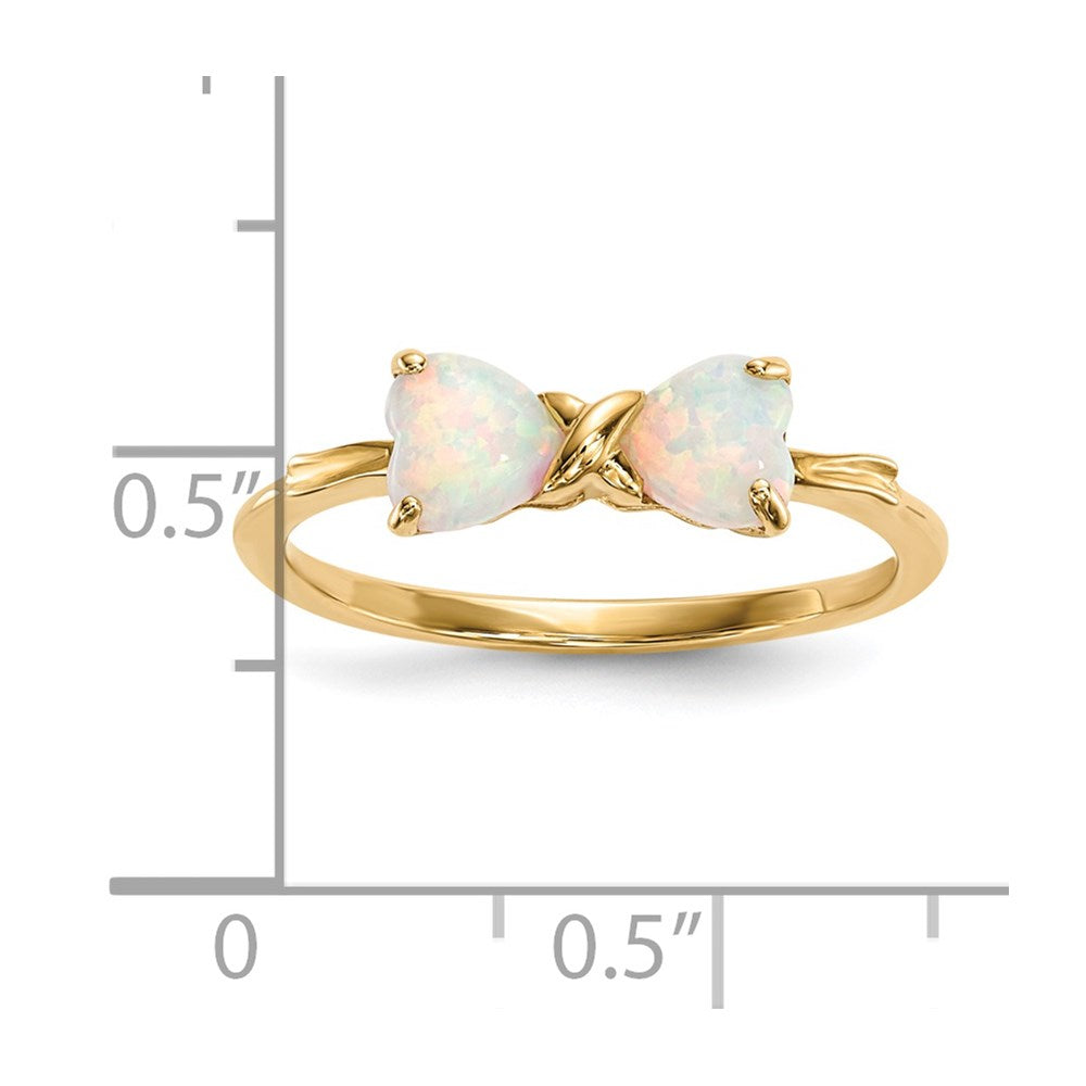 14k Gold Polished Created Opal Bow Ring