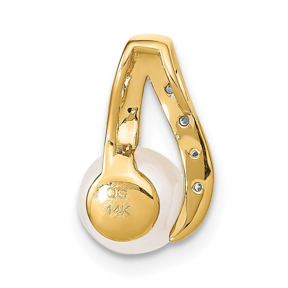 14k 7-8mm Button White FWC Pearl and Rhodium Diamond Pendant