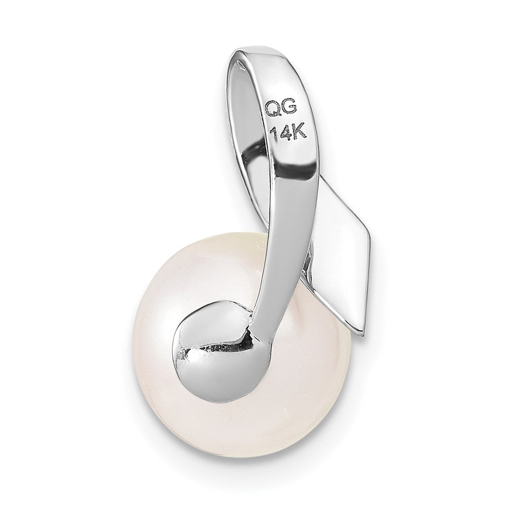 14k White Gold 8-9mm Button FWC Pearl Satin Finish Pendant Slide