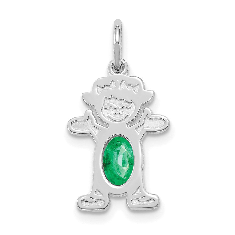 14K White Gold Girl 6x4 Oval Genuine Emerald-May