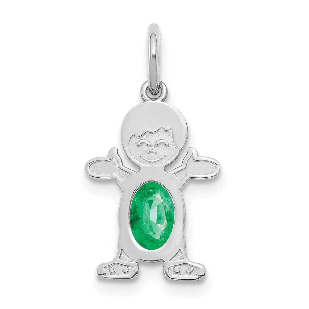 14K White Gold Boy 6x4 Oval Genuine Emerald-May