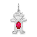 14K White Gold Girl 6x4 Oval Genuine Ruby-July