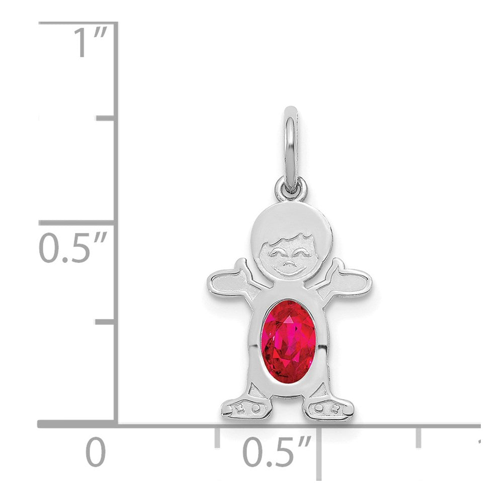 14K White Gold Boy 6x4 Oval Genuine Ruby-July