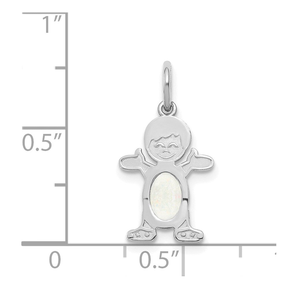 14K White Gold Boy 6x4 Oval Genuine Opal-October