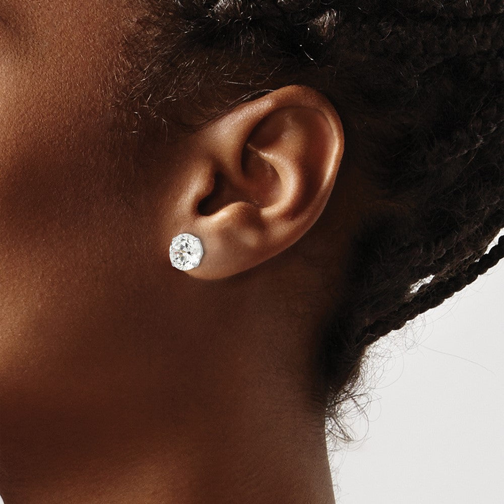 14k White Gold 9mm Round CZ Post Earrings