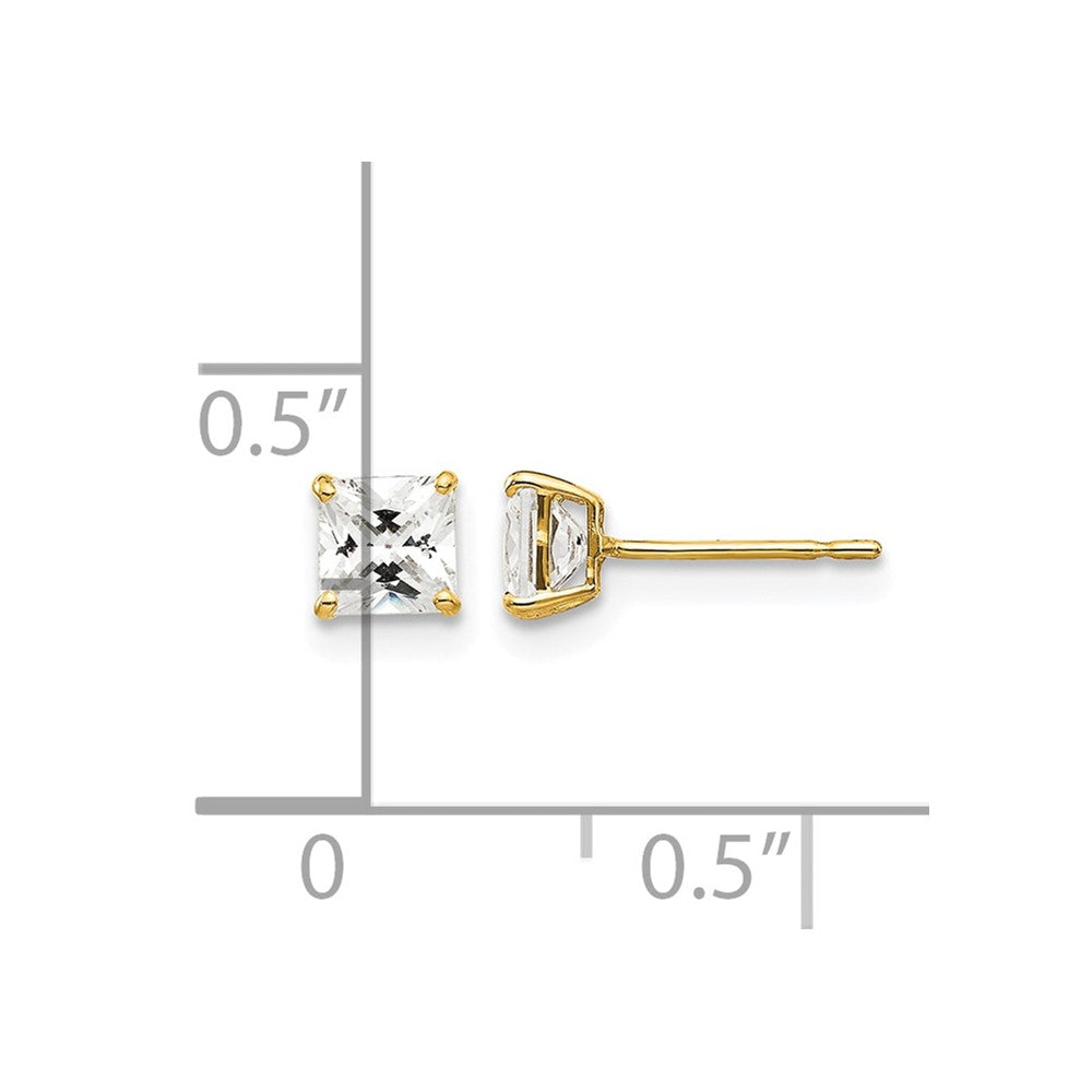 14k 4mm Square CZ Post Earrings