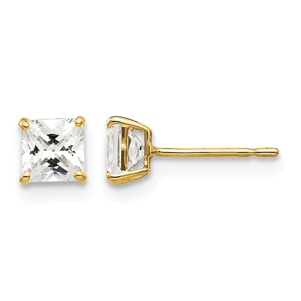 14k 4mm Square CZ Post Earrings