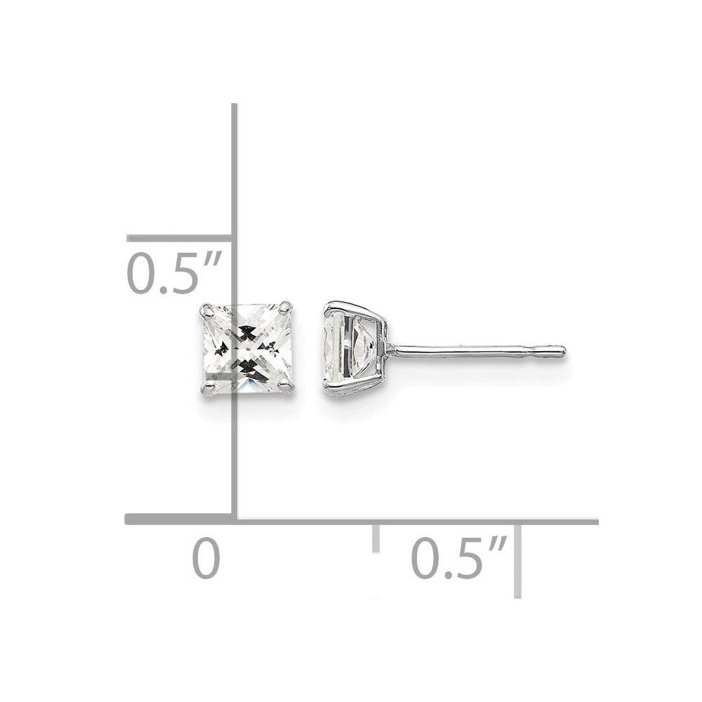 14k White Gold 4mm Square CZ Post Earrings