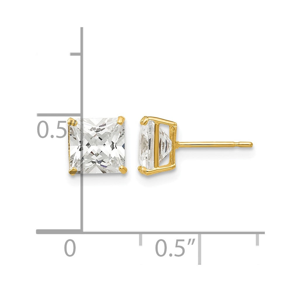14k 6mm Square CZ Post Earrings