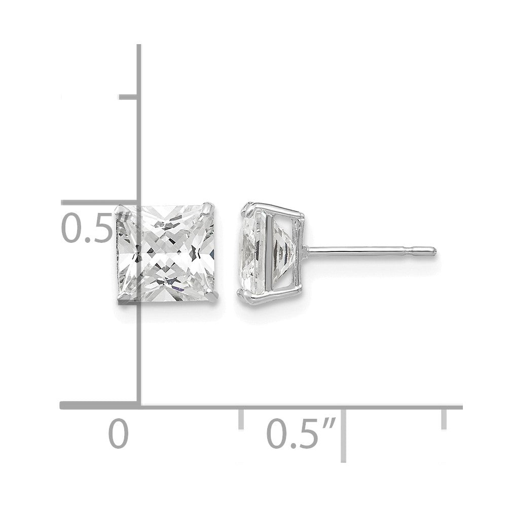 14k White Gold 6mm Square CZ Post Earrings